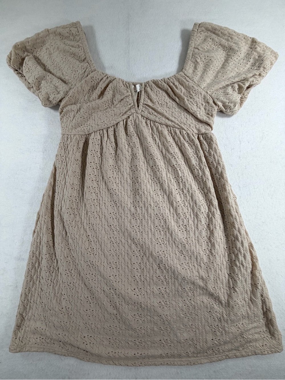 Urban Romantics Beige Eyelet Babydoll Dress‎ Puff Sleeve Cottagecore Small